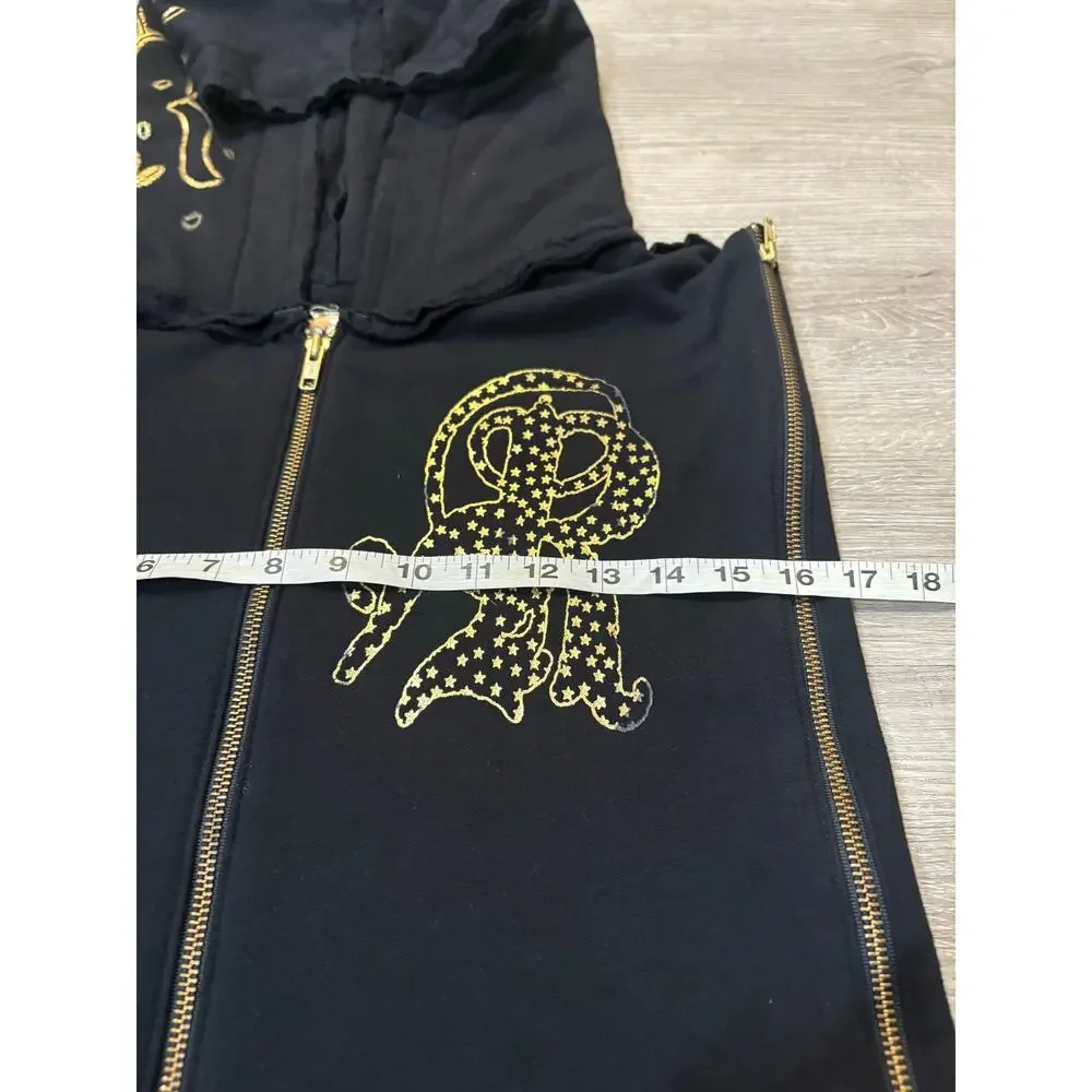Vintage Y2K Men's Retribution Sleeveless‎ Full Zip Hoodie M Gold Rocker Glam